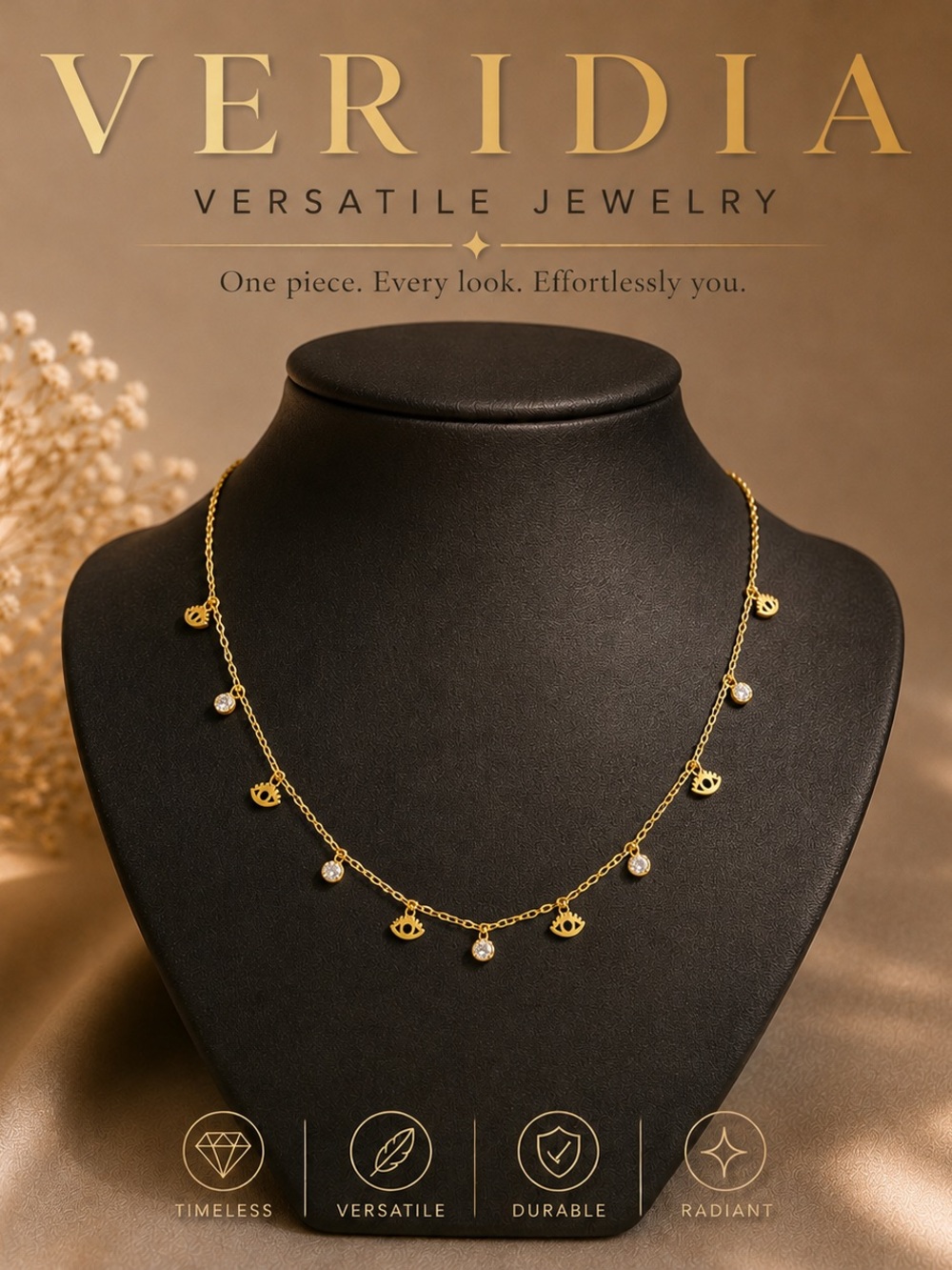 Gold Eye Charm Necklace - Dainty Gold Pendant Chain
